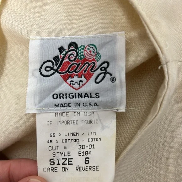 Vintage Lanz Original Cottagecore Maxi Dress Linen Cream Prairie Wedding Size 6 - Picture 2 of 12